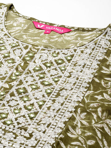Varanga Women Floral Printed Mirror Embellished Straight Kurta Paired With Printed Bottom And Dupatta